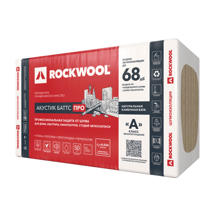 Звукоизоляция Роквул Акустик Баттс ПРО 60х600х1000